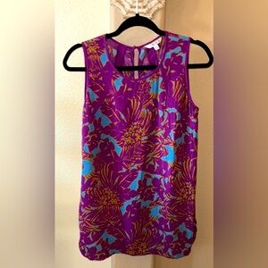 CAbi Floral Purple and Blue Sleeveless Top size M